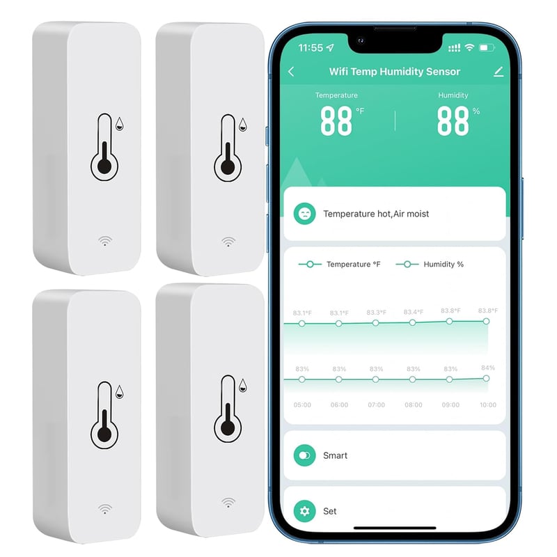 Kabelloser WLAN Thermo-Hygrometer Sensor für Zuhause (4 Stück)