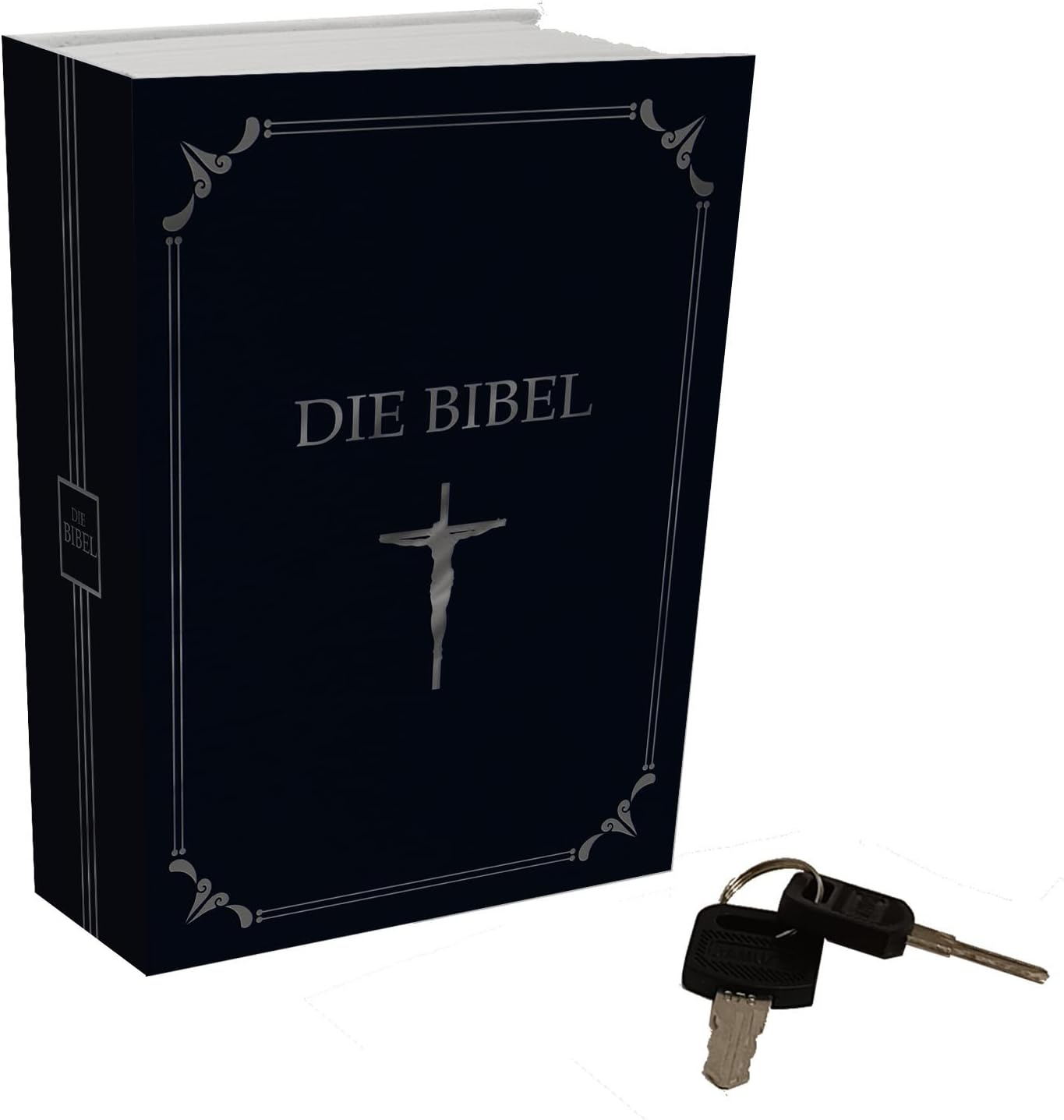 Bücherversteck im Bibeldesign blau mit silbernem Kreuz