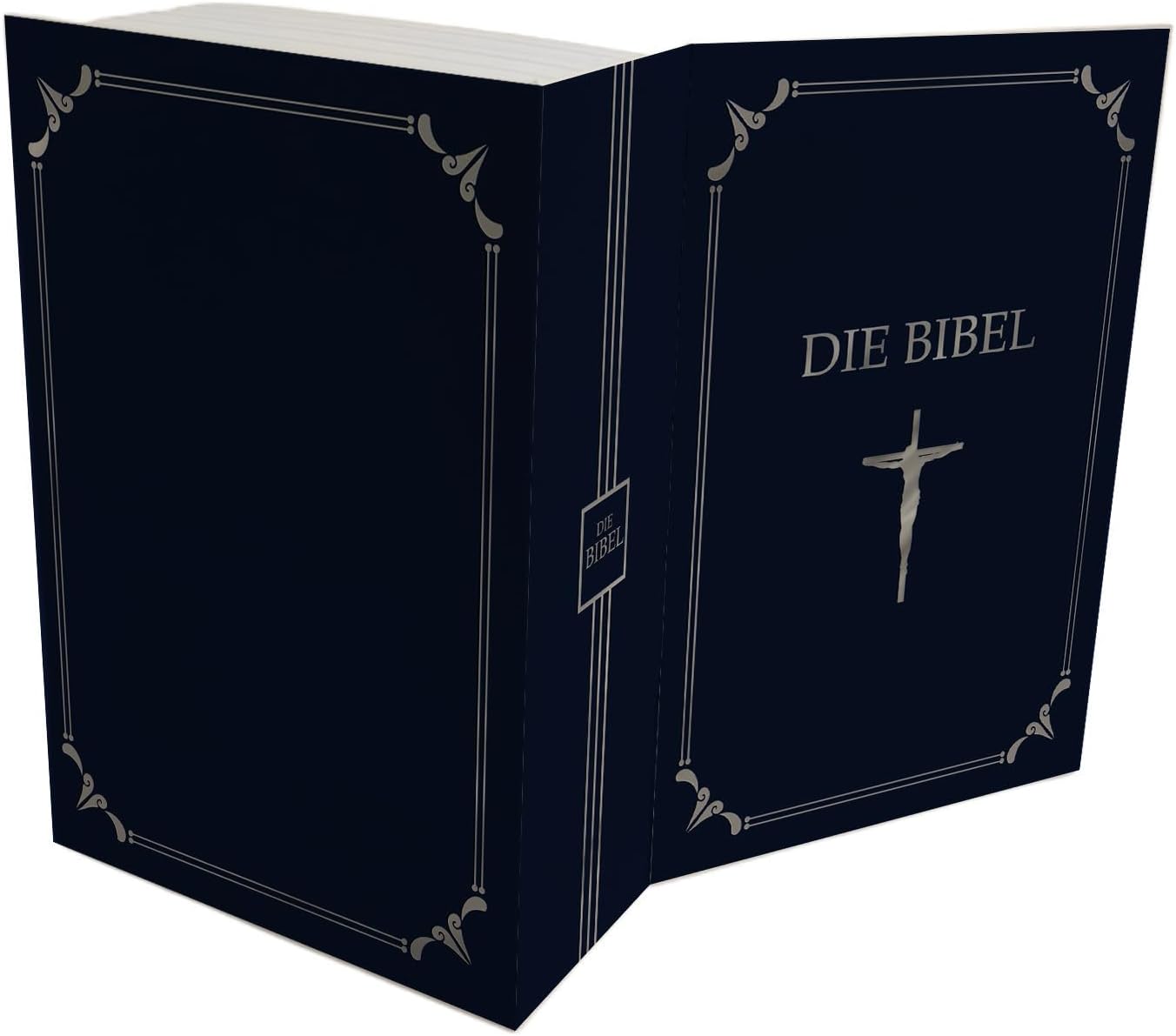 Bücherversteck im Bibeldesign blau mit silbernem Kreuz