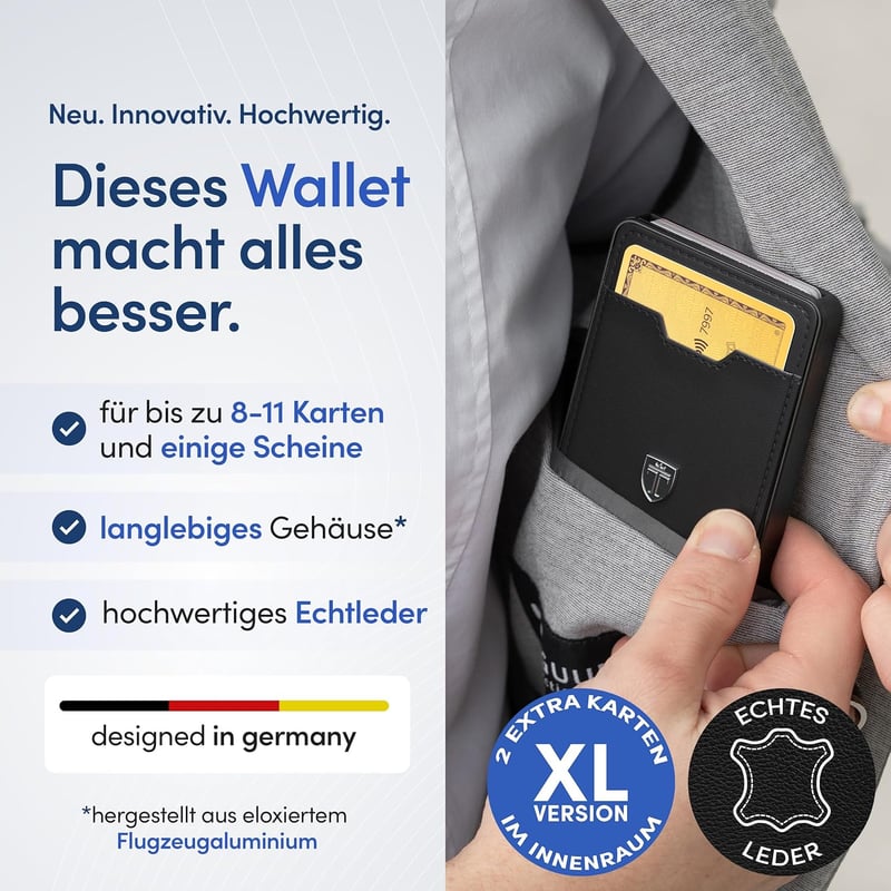 RFID-Schutz Geldbörse aus Aluminium für Herren - Slim Wallet Schwarz