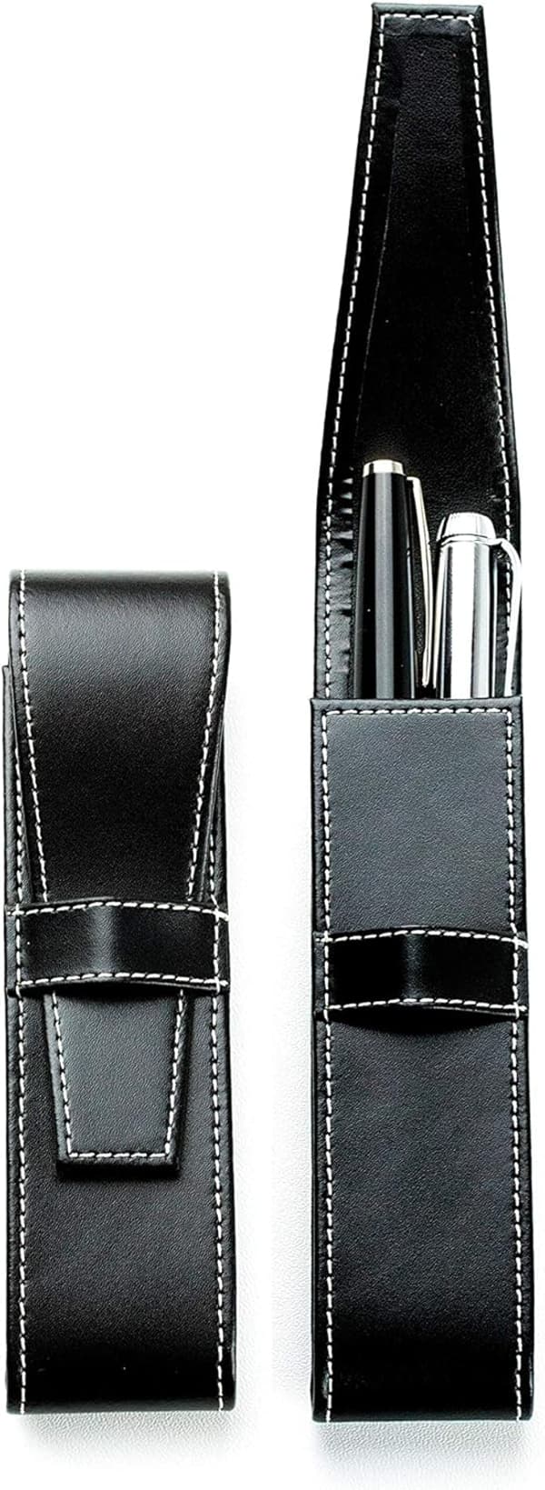 Personalisierbares Leder-Schreibgeräteetui für 2 Stifte, schwarz