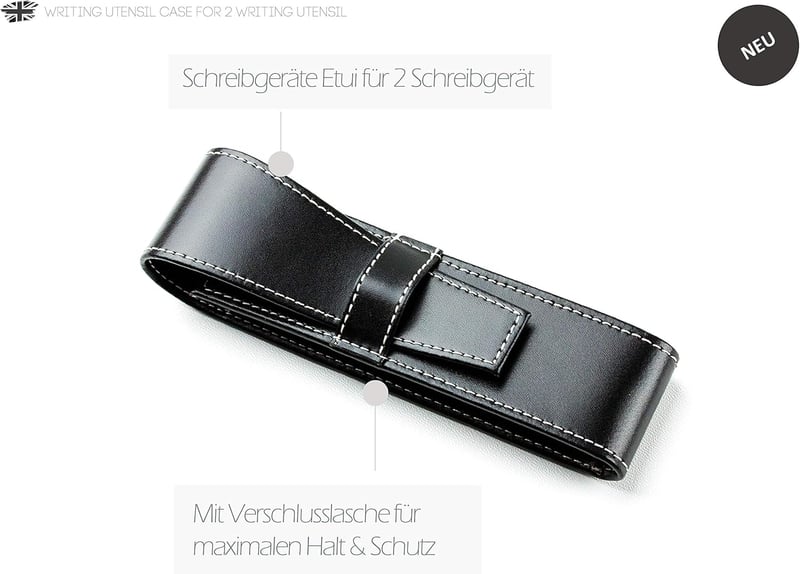 Personalisierbares Leder-Schreibgeräteetui für 2 Stifte, schwarz