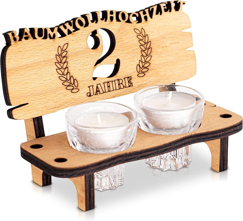 Schnapsbank zur Baumwollhochzeit – Holzgeschenk für Paare mit Gläsern