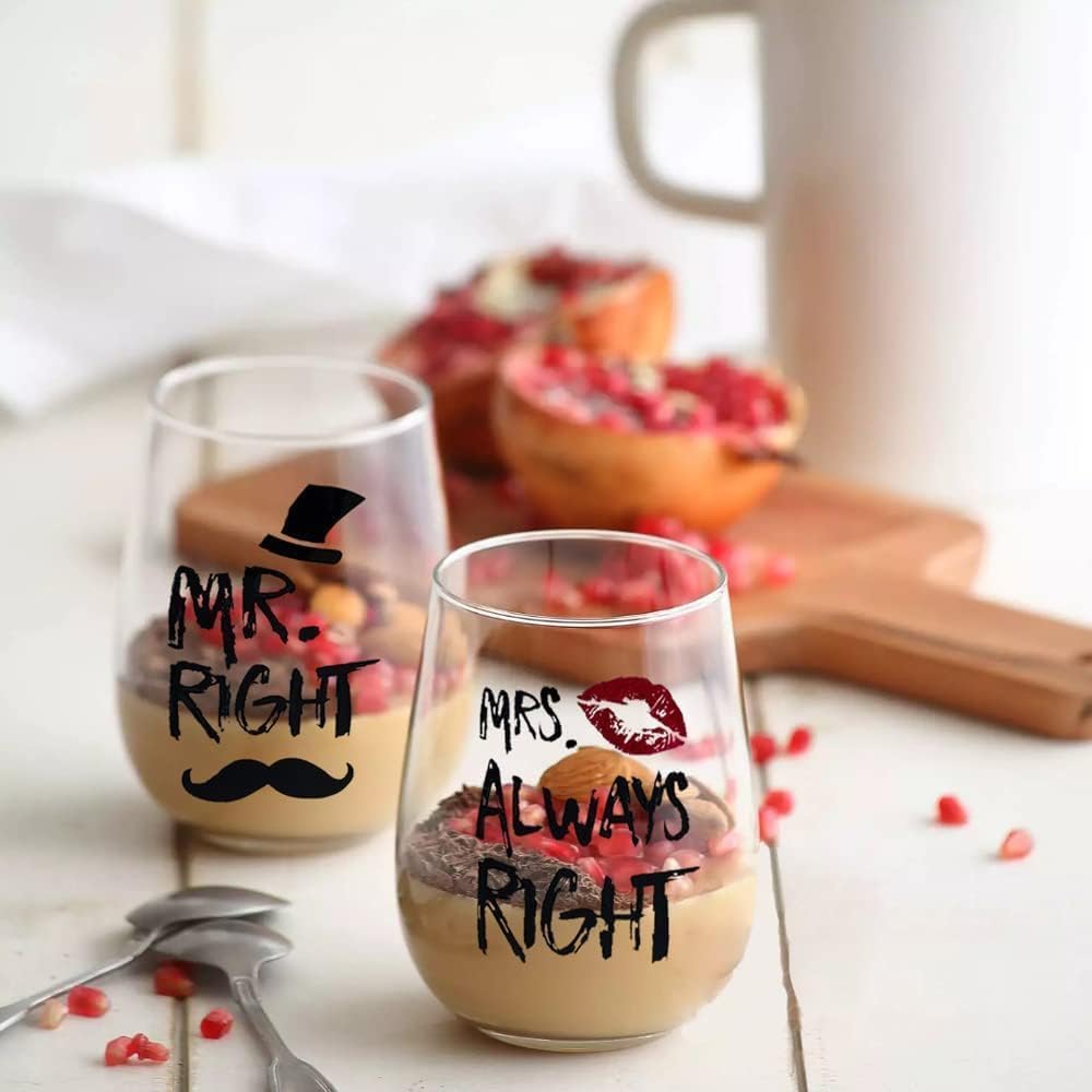 Personalisierte Weingläser für Paare – Mr. Right & Mrs. Always Right