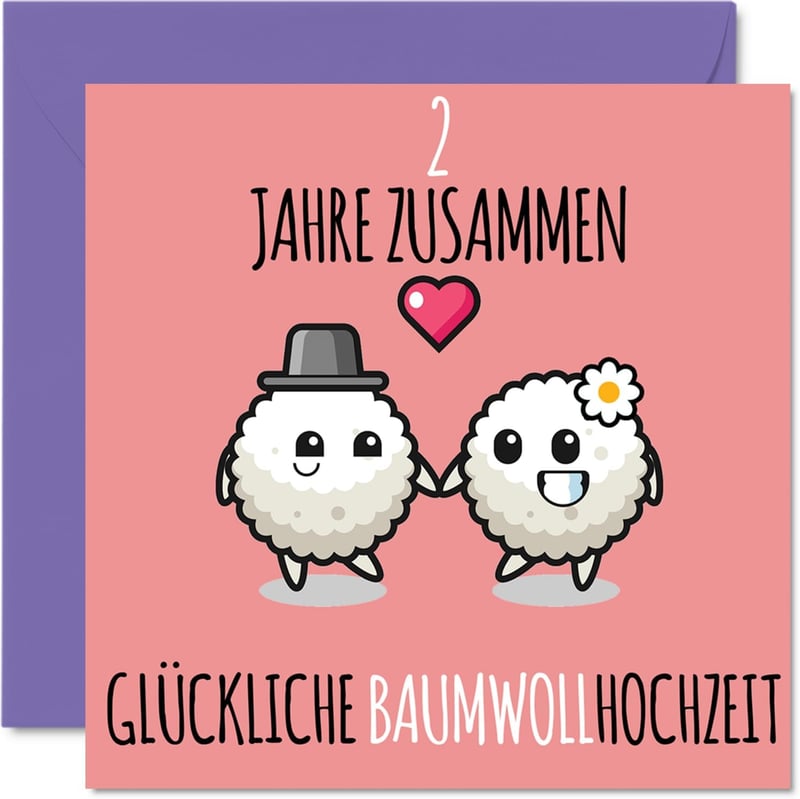 2. Hochzeitstag Karte aus Baumwolle für Paare – 145mm Glückwunschkarte
