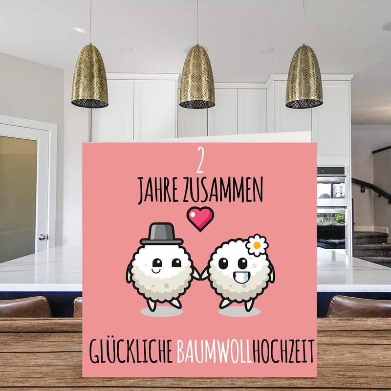 2. Hochzeitstag Karte aus Baumwolle für Paare – 145mm Glückwunschkarte