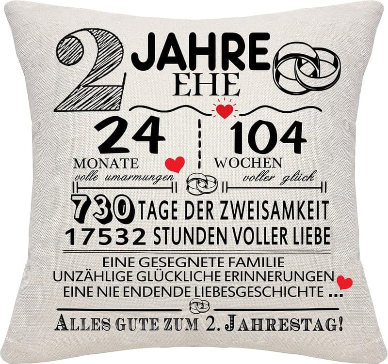 2. Hochzeitstag Kissenbezug für Paare – Geschenkidee für Eltern und Freunde