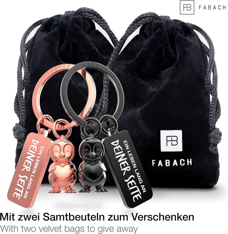 Pinguin-Schlüsselanhänger für Paare - Glücksbringer in Schwarz & Roségold