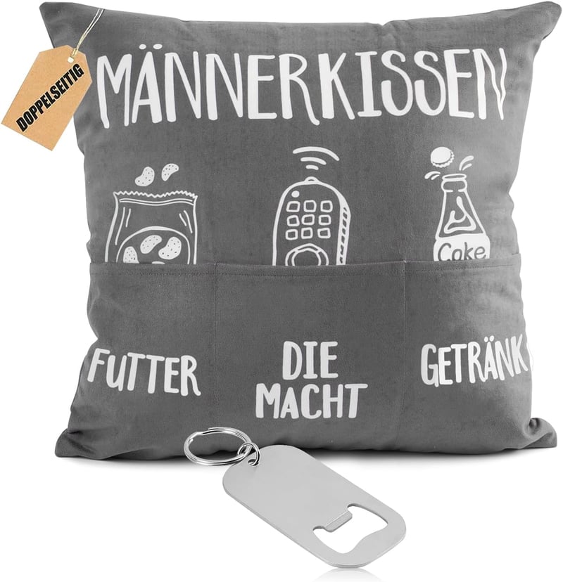 Lustige Kissenhülle für Männer mit Taschen – Originelles Geschenk 45x45cm