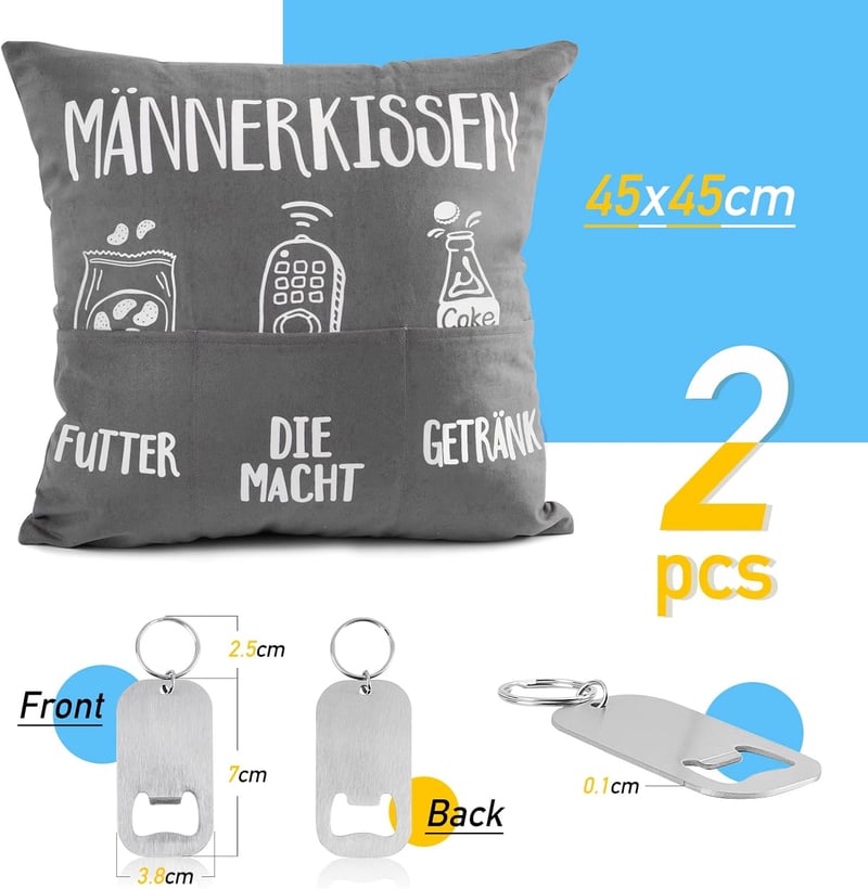 Lustige Kissenhülle für Männer mit Taschen – Originelles Geschenk 45x45cm