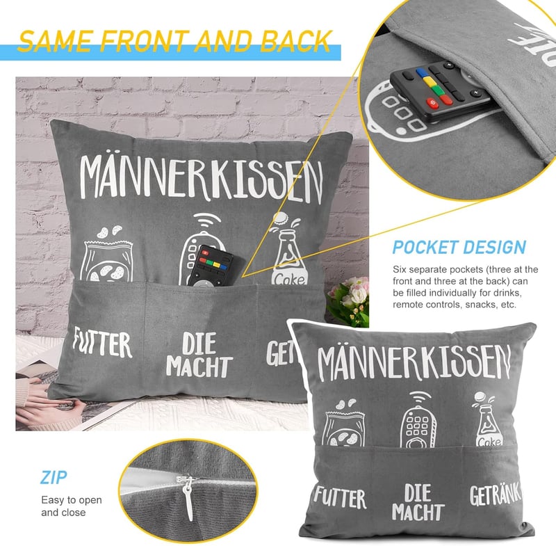 Lustige Kissenhülle für Männer mit Taschen – Originelles Geschenk 45x45cm