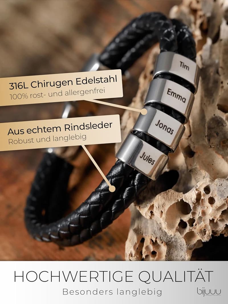 Personalisierbares Echtlederarmband für Männer mit Gravur