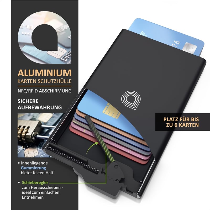 RFID Blocker Kartenetui aus Aluminium für bis zu 6 Karten - schwarz