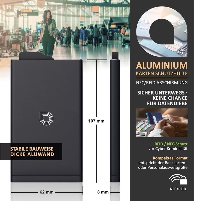 RFID Blocker Kartenetui aus Aluminium für bis zu 6 Karten - schwarz