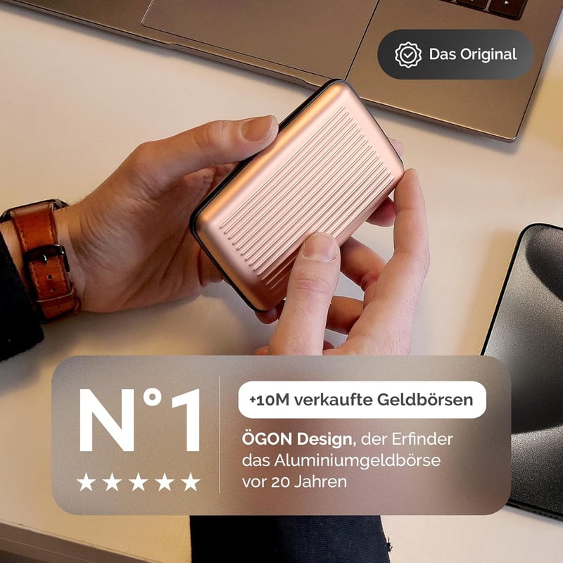 Kompaktes Aluminium Kartenetui mit RFID-Schutz - Smart Case Stockholm in Roségold