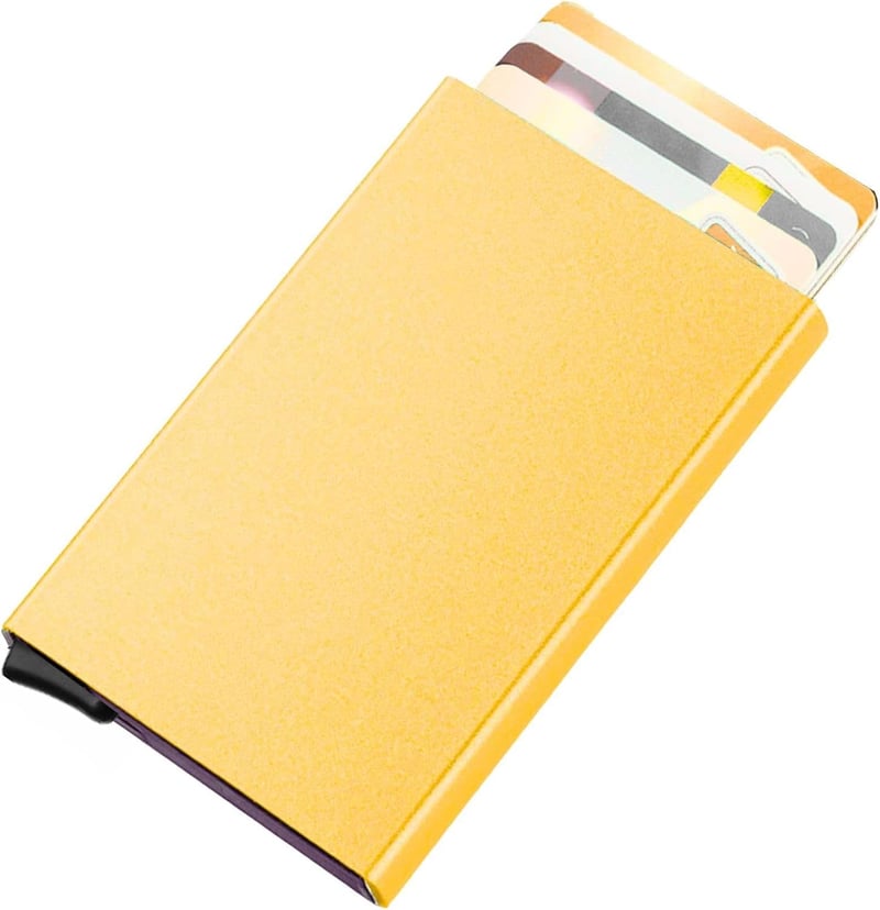 Eleganter RFID-sicherer Kartenhalter aus Aluminium für Damen und Herren, gold, 9,5 x 6 cm