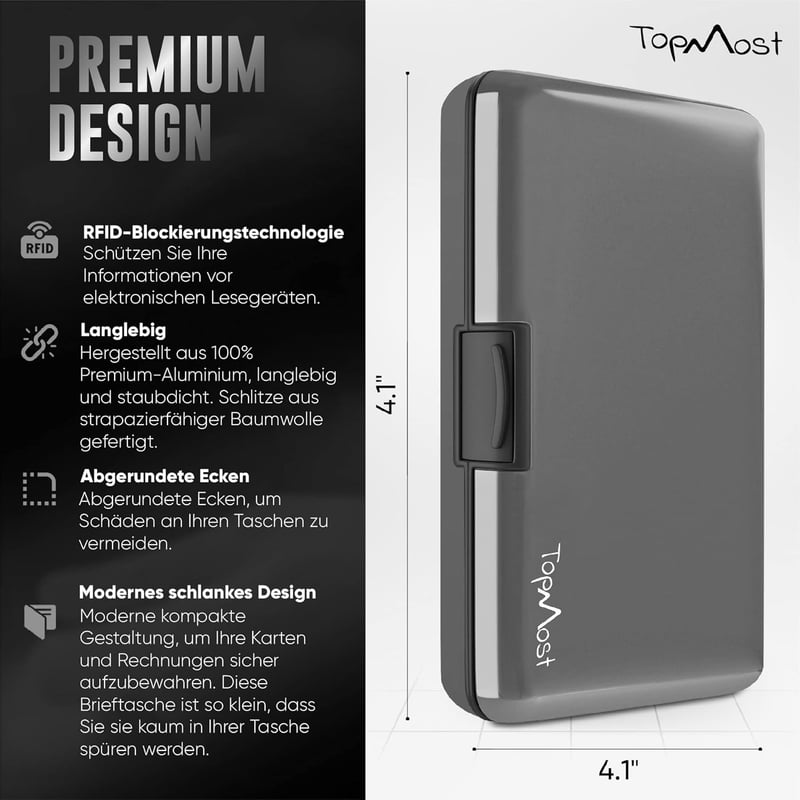 Aluminium Kreditkartenetui mit RFID-Schutz für 12 Karten - Slim Wallet