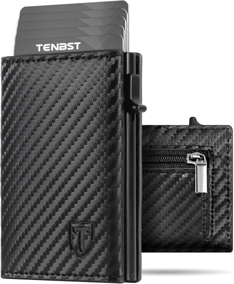 Slim Wallet Herren mit Münzfach und RFID Schutz – Carbon Schwarz