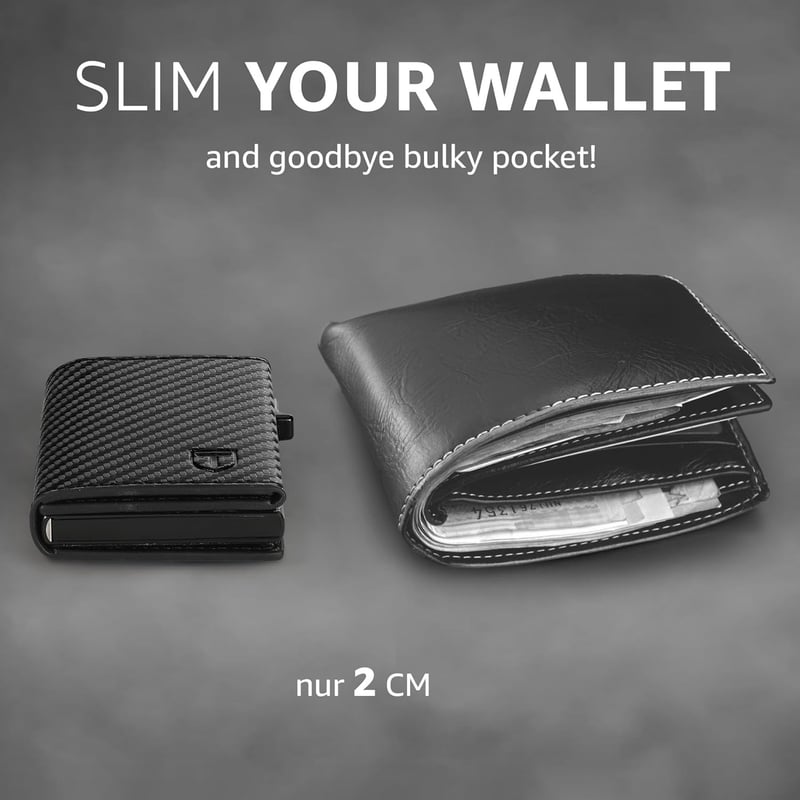 Slim Wallet Herren mit Münzfach und RFID Schutz – Carbon Schwarz