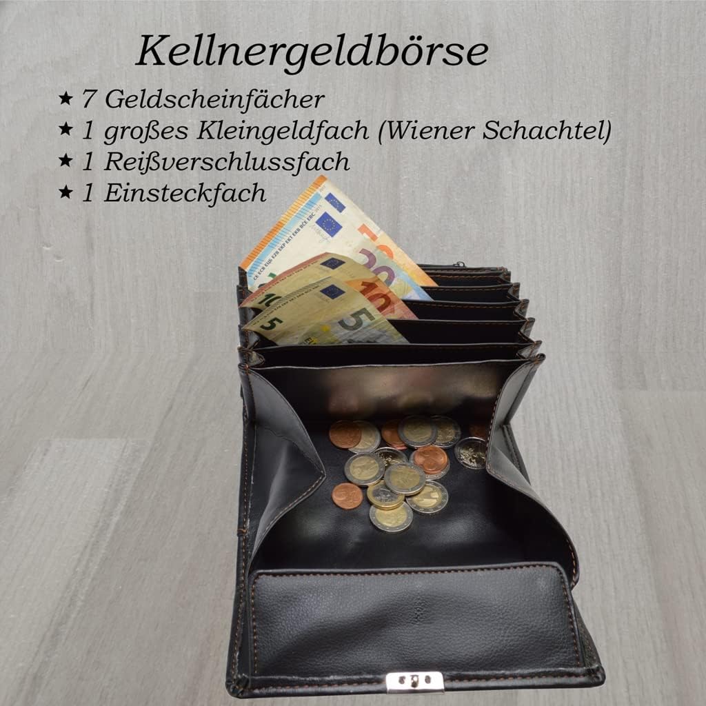 Schwarze Kunstleder-Geldbörse mit Etui und Kette für Paare