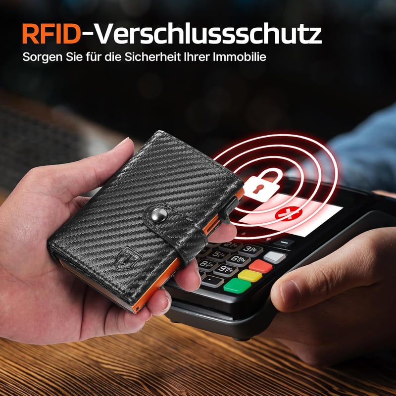 Stilvolle Herren Geldbörse aus Kohlefaserleder mit RFID-Schutz, schwarz-orange