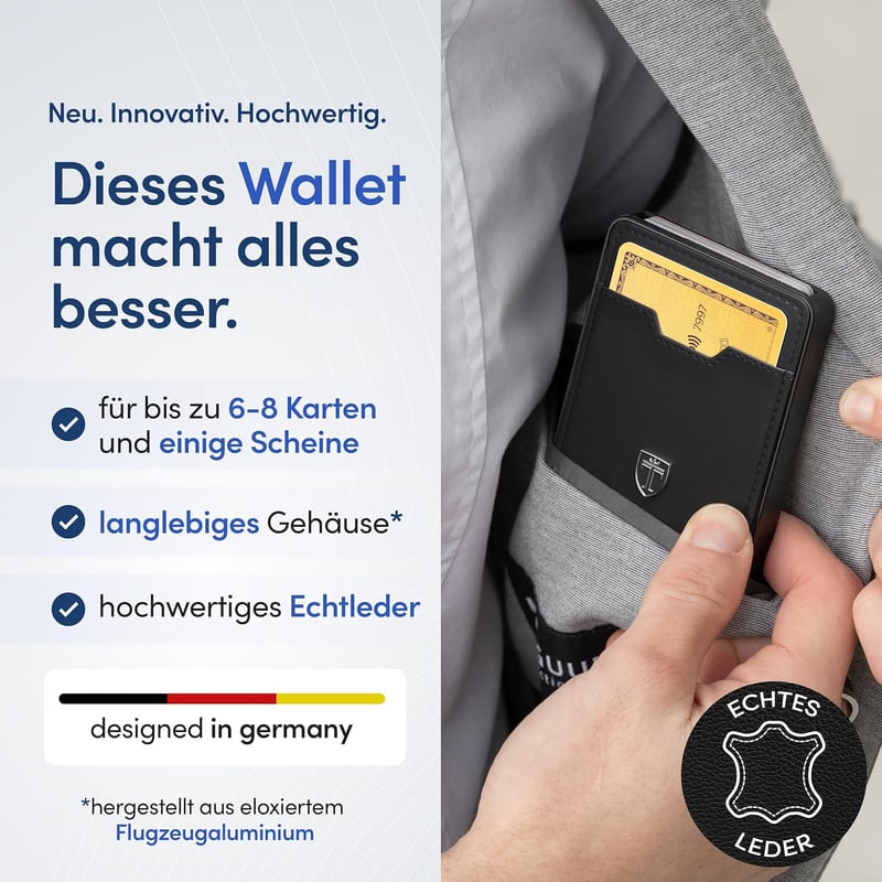 TRAVANDO SWYPE Slim Wallet aus Aluminium mit RFID-Schutz für Herren