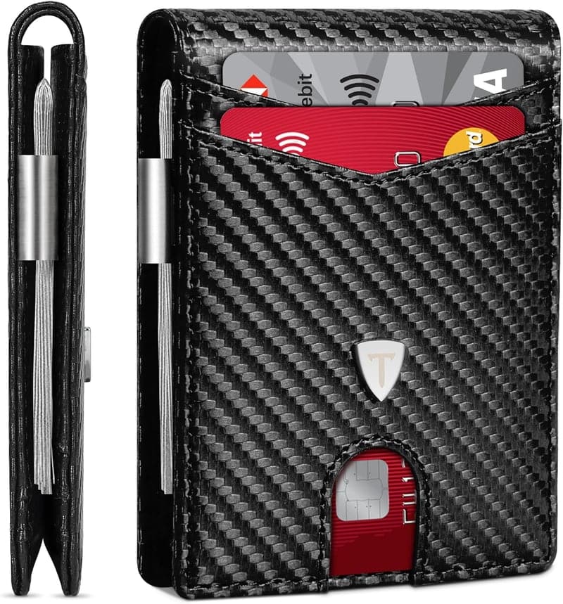 Slim Wallet aus Kohlefaserleder für Herren mit RFID-Schutz und 11 Karten