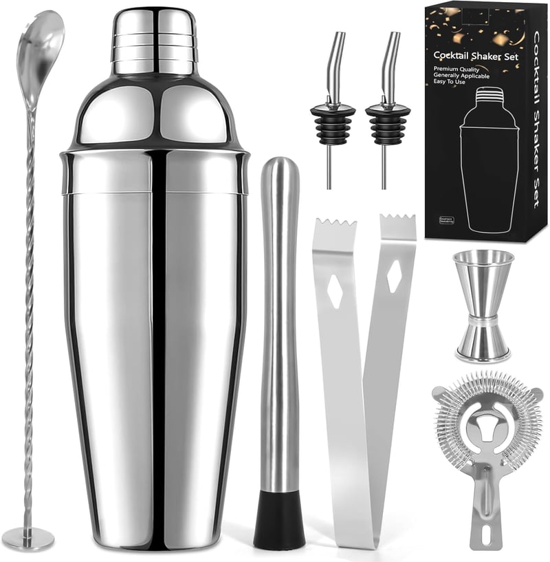 Edelstahl Cocktail Shaker Set 750 ML – 8-teilig für Zuhause und Partys