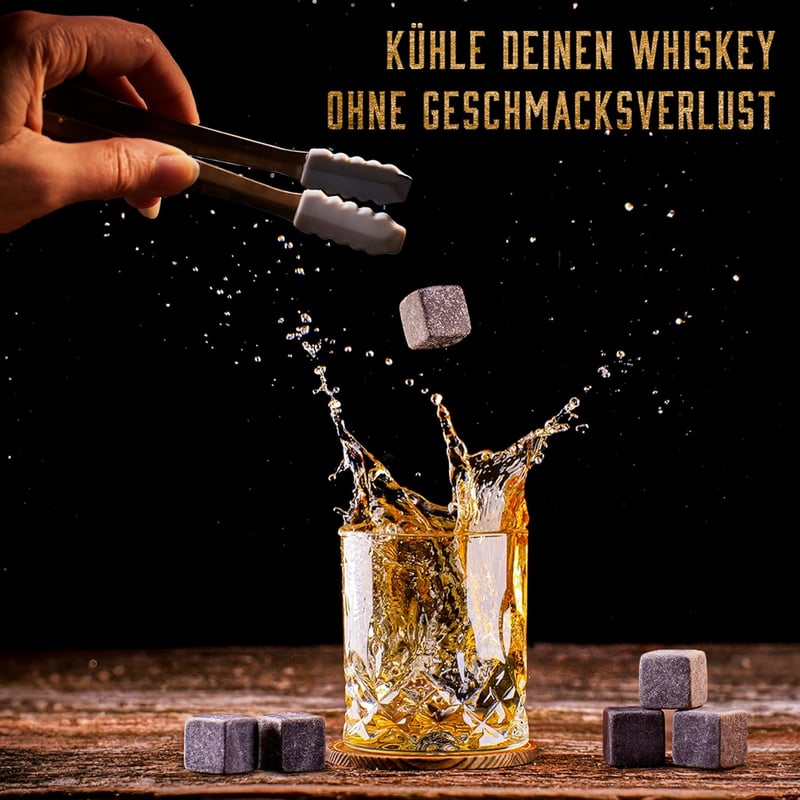 Whiskey Geschenkset mit 2 Gläsern und 8 Steinen für Männer