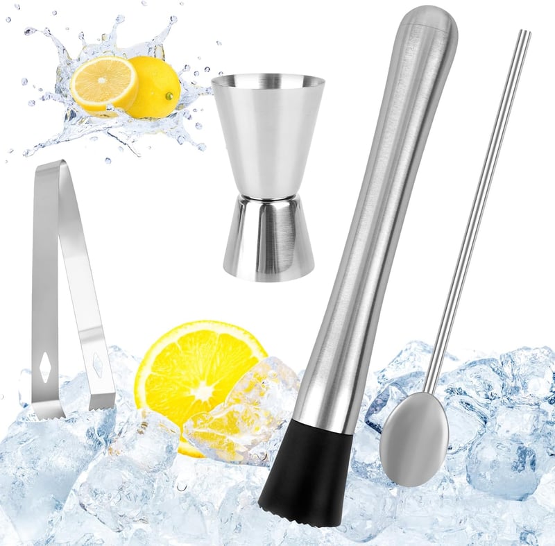 Edelstahl Cocktailstößel-Set mit Löffel und Messbecher für Barzubehör