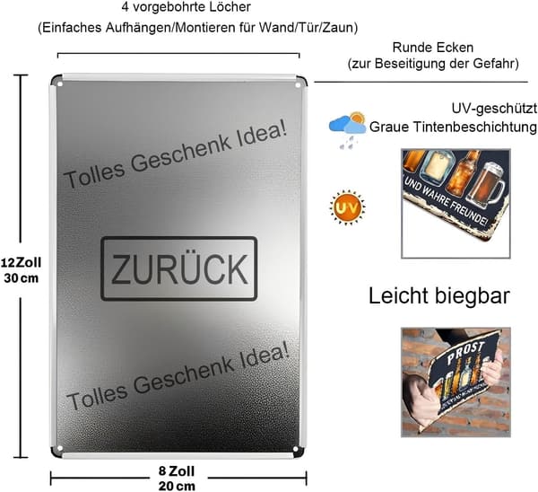 Lustige Metall-Wandschilder Set für Bar und Garten – Rustikale Deko