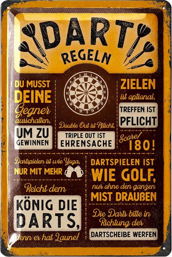 Retro Darts Regeln Metallschild 20x30cm für Bar & Partykeller
