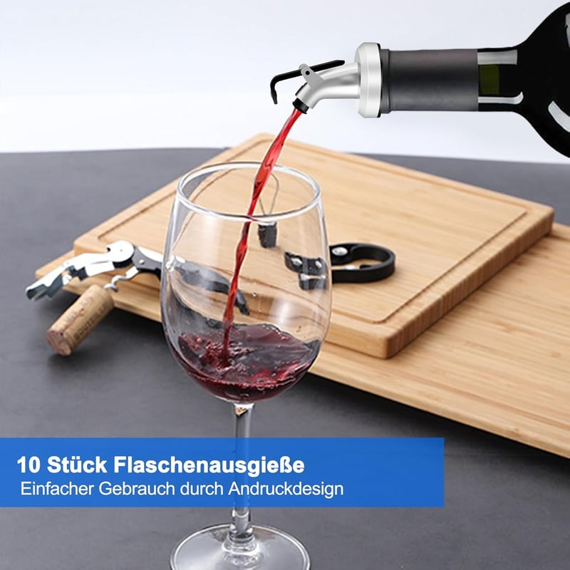 10er Set Flaschenausgießer aus Edelstahl für Öl und Spirituosen