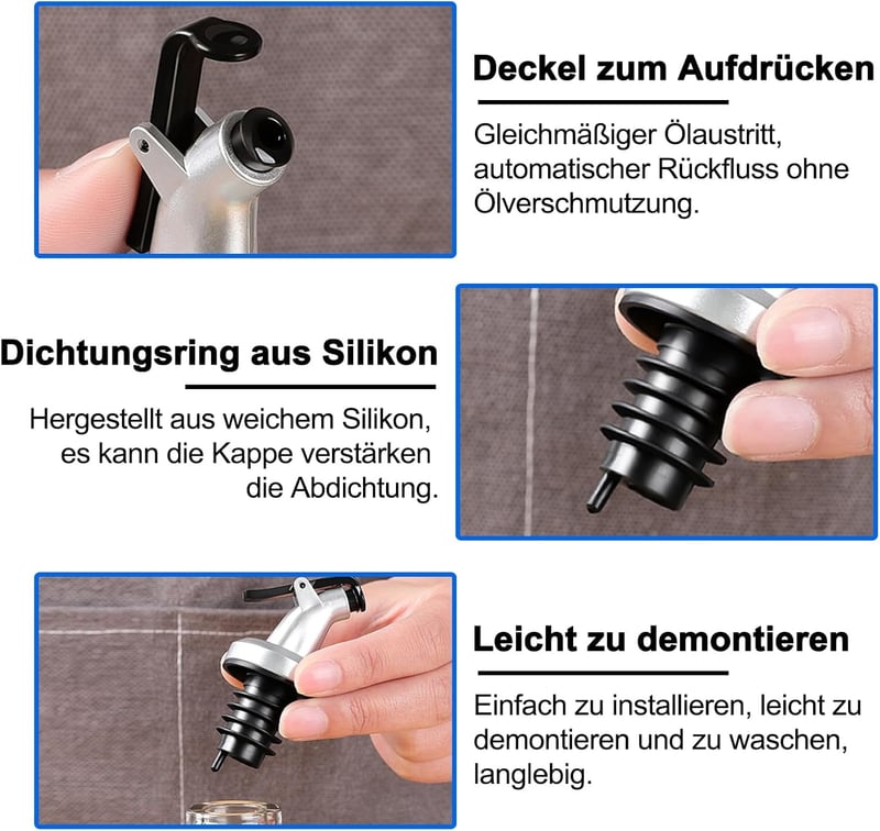 10er Set Flaschenausgießer aus Edelstahl für Öl und Spirituosen