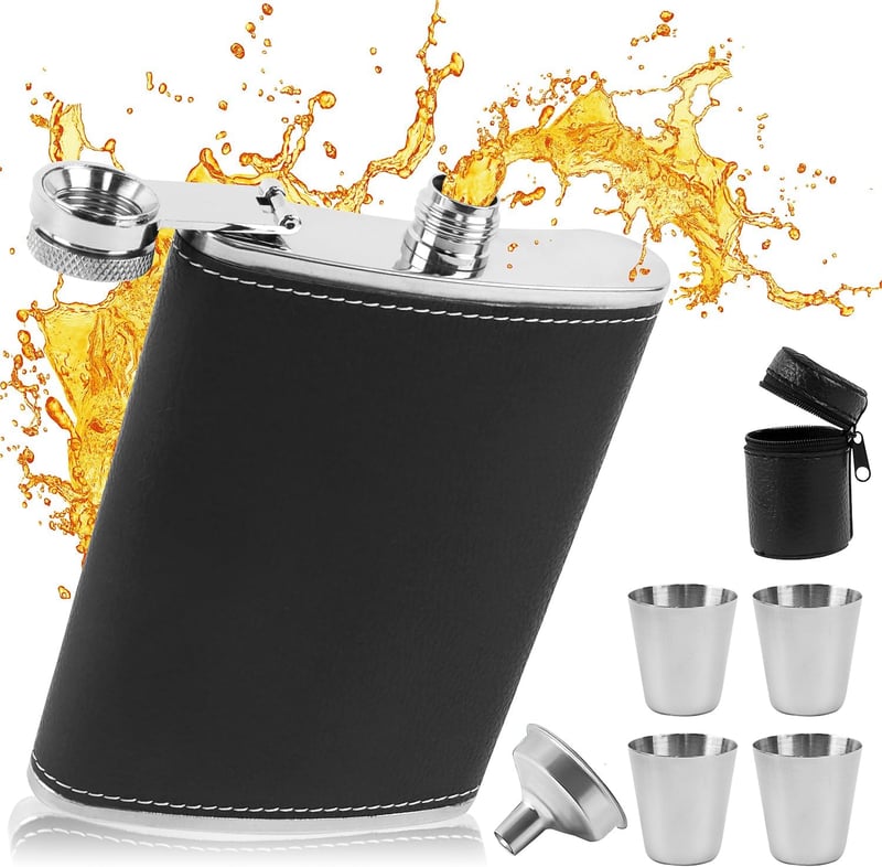 Edelstahl Flachmann Set 8oz mit Trichter und 4 Bechern für Männer