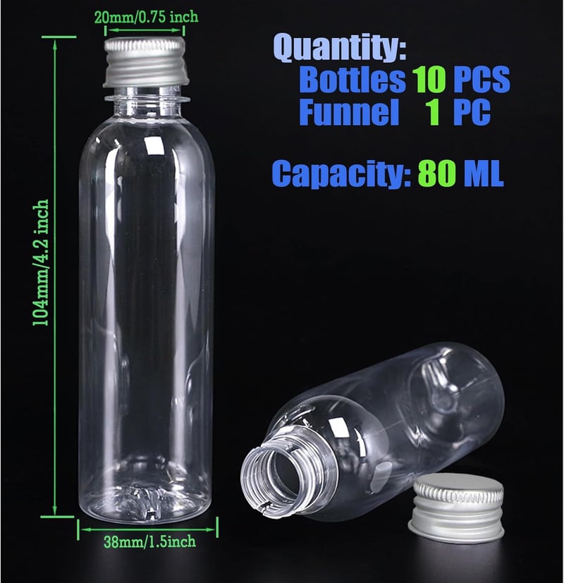 10er Set Mini-Alkoholflaschen 80ml mit silbernen Verschlüssen für Partys