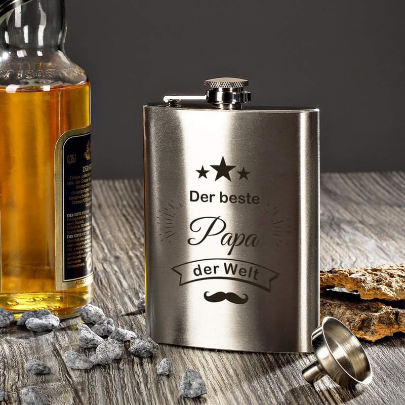 Edelstahl Flachmann mit Gravur für den besten Papa - 200 ml Geschenk zum Vatertag