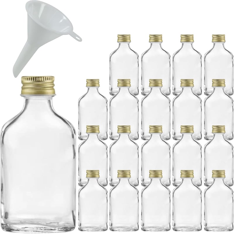 Mini Glasflasche 20 ml mit Schraubverschluss und Trichter – Flachmann für Likör