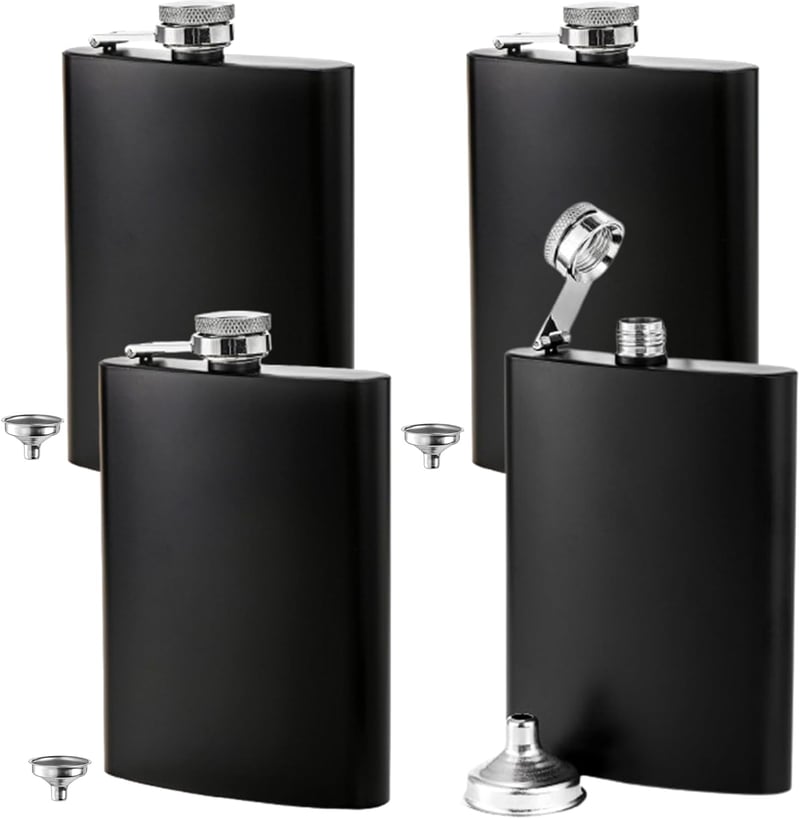 Edelstahl Flachmann Set mit 4 Trichtern – Auslaufsicher, 240 ml, Schwarz