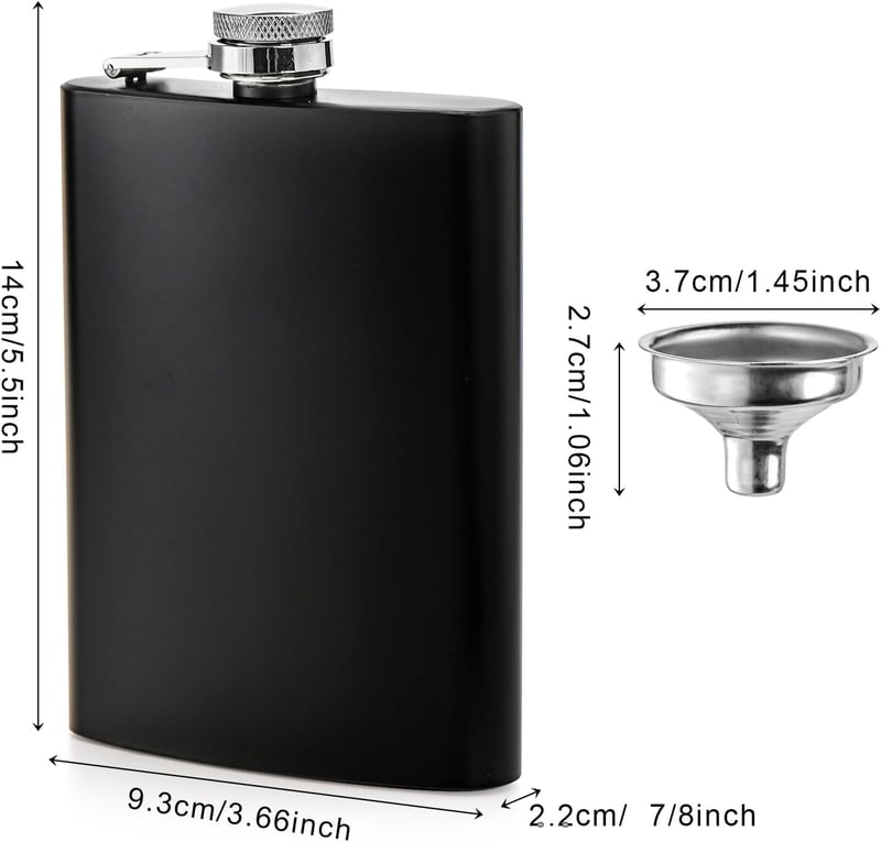 Edelstahl Flachmann Set mit 4 Trichtern – Auslaufsicher, 240 ml, Schwarz