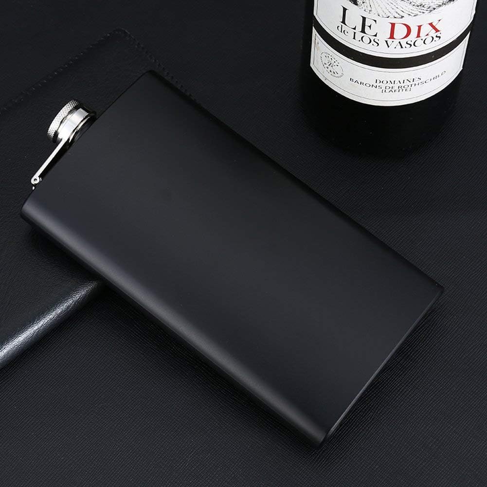 Edelstahl-Flachmann 12oz in Schwarz mit Trichter - praktisches Geschenk für Männer