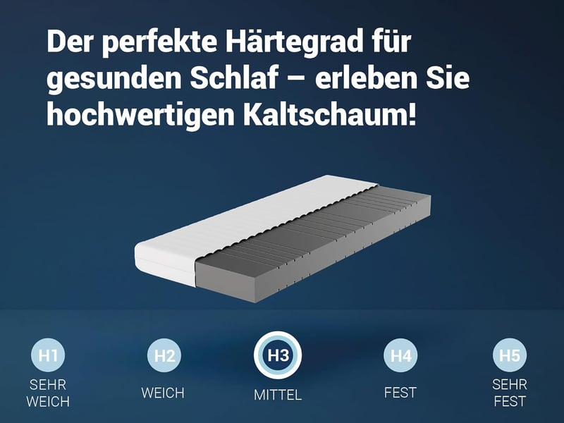 Kaltschaummatratze 90x200 cm - 7-Zonen, hypoallergen, waschbar