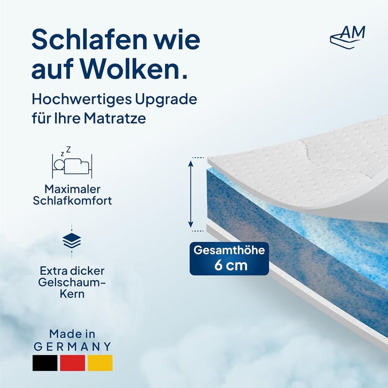 Hochwertiger Gelschaum-Topper 180x200 cm mit Lyocell-Bezug