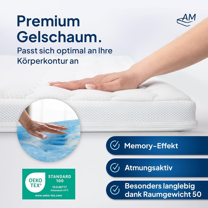 Hochwertiger Gelschaum-Topper 180x200 cm mit Lyocell-Bezug