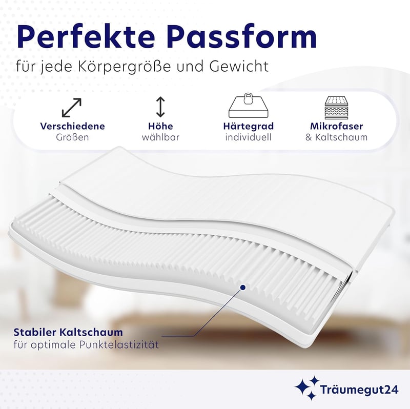 AquaFlex 7-Zonen Kaltschaummatratze 90x200 cm – hypoallergen, waschbar