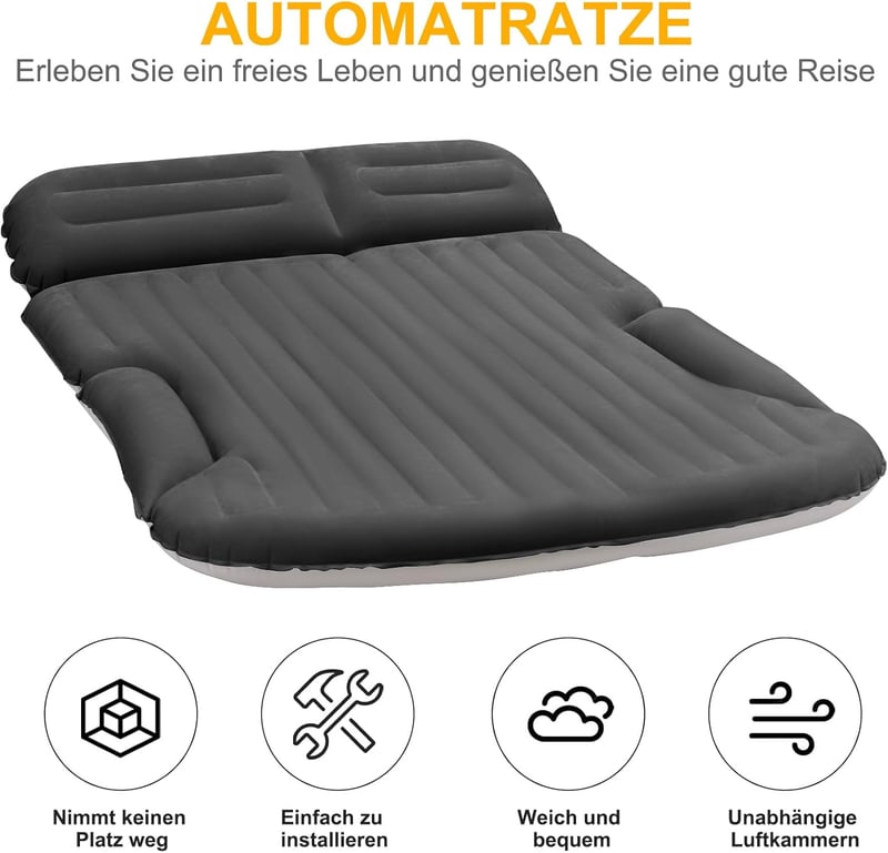 Aufblasbare Auto-Matratze mit Kissen für Camping und Reisen