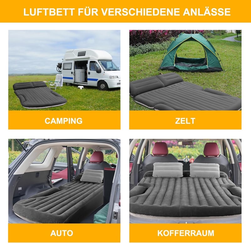Aufblasbare Auto-Matratze mit Kissen für Camping und Reisen