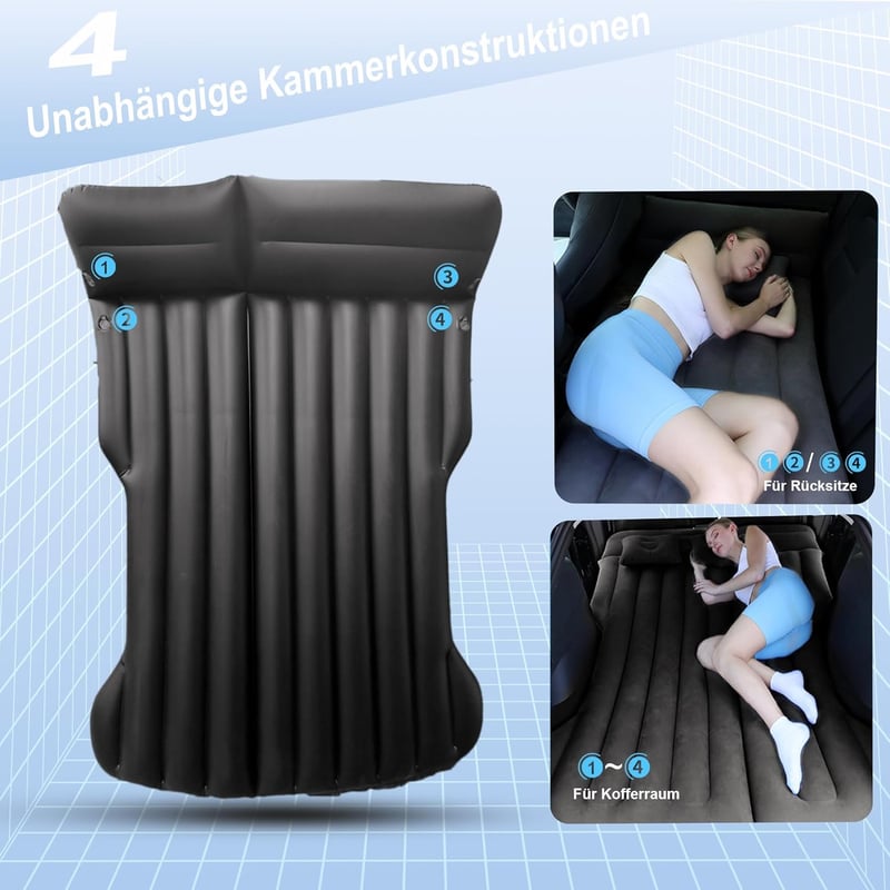 Aufblasbare Auto-Luftmatratze für Model Y SUV - 195x130 cm, schwarz