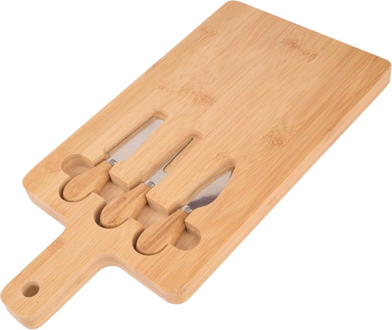 Käsebrett Set aus natürlichem Bambus mit Käsemesser, 40x20 cm