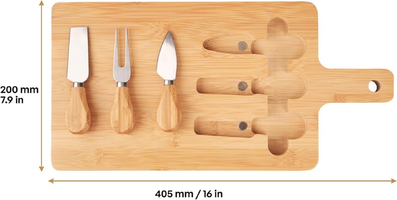 Käsebrett Set aus natürlichem Bambus mit Käsemesser, 40x20 cm